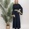 Этническая одежда Ид мусульманское платье для женщин Абая черная вспышка рукав джалабия кружевные вышива
