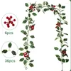 Dekorativa blommor 1,75 m Artificial Holly Leaves Vine Red Berries Christmas Rattan Diy Garland Wreath Xmas Tree Hnaging Ornamente Home