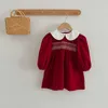 Girl's Dresses Baby Girls Clothes Autumn Toddler Baby Rompers Princess Dress Red Long Sleeves Girls Dress Christmas Sister ClothingL231222