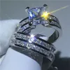 Luxury Bridal ring sets 925 Sterling silver Princess cut 3ct Diamond Cz Engagement wedding band ring for women Finger jewelry2938