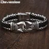 Davieslee Fashion Mens Man-Made Leather Armband Rostfritt stål Box Link Knot Charm Wristband 12 13mm Gold Silver Color DHB496266U