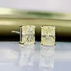 Stud Luomansi 100%-S925 Sterling zilver glinsterende rechthoek Witgele geel koolstof diamanten oorbellen vrouw sieraden294u