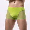 Underbyxor Mens Ice Silk Mesh Bekväma Boxer Briefs Sexig Se genom andningsbara shorts Bulge Pouch Bikini Simple Underwear