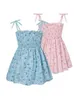 Girl's Dresses LJMOFA Kids Girls Dress Sleeveless Sundress Flower Print Summer Beach Strap Princess Dress Cotton Thin Toddler Baby Clothes D233L231222