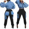 Women's Pants Imitation Denim 3D Pockets Cargo 2023 Autumn Fashion Casual Elastic High Waist Sweatpants Streetwear Lounge Wear