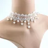 Chokers Elegant Vintage Imitation Pearl White Lace Statement Colliers Choker Bijoux Bridal For Women Widding Fashion275T