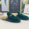 2024 princetowns loafers Fur Slippers Mens womens canvas wool slippers leather velvet black pink white flats with gold size 35-46