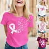 女性用ブラウスレディース10月ピンクシャツ乳がんアウェアネスグラフィックシャツラウンドネック半袖女性ティーデュセインブルサパラ