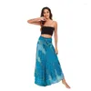 SKIRTS Praia Boho Holiday Mulheres impressam na cintura alta dança da barragem maxi vestidos femininos de verão feminino