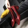 Dress Shoes Red Thick Heel High Heels Women Spring Pointed Toe Work Square Buckle Slip-on Small Leather