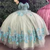 Jasnozielona na ramionach Aplikacja koronkowe koraliki Siez Tull Quinceanera Dress Sweet 16 Vestidos de 15 Anos Tull Ball suknia