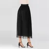 Ethnic Clothing Chiffon Women Skirt Fashion Dubai Turkey Solid High Waist Elastic A-line Retro Style Muslim Maxi Long