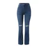 Jeans pour femmes trous de femmes streetwear y2k évasé décontracté bleu classique haute taille pantalon pantalon en jean droit baggy