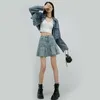 Skirts GUUZYUVIZ High Waist Vintage Ruffles A-line Denim Short Skirt For Women Summer Y2k Streetwear Mini Pleated