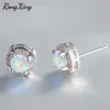 Rongxing Moda simples redonda redonda de fogo branco Opal Brincos para mulheres Brincos de casamento de ouro branco Ear07871261k