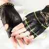 2Pcs Women's Genuine Leather Half Gloves with Metal Chain Skull Punk Motorcycle Biker Fingerless Glove Cool Touch Screen Glov299r