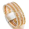 Charm Bracelets Amorcome Metal Square Beads Wrap Bracelet With Magnetic Clasp Trendy Layered Wide Bangle For Women Girls Jewelry