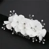 Hair Clips Fabric Flower Comb Wedding Dress Bride Accessories Sparkling Crystal Headpiece Rhinestone White Jewelry Headdresses