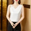 Damestanks 2024 Fashion Women Koreaanse satijnen tanktops sexy v-neck mouwloos vest camisole vrouwelijke casual kleding basisriem