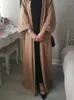 Etniska kläder Saudiska kvinnor Abayas klänning Ramadan Muslim bälte Jalabiyat Solid Modest Casual Open Kimono Marockan African Kaftan