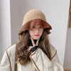 Berets Japanese Lazy Wind Lace Contrasting Color Handmade Knitted Bucket Hat Women's Autumn And Winter Versatile Pot Cute Wool