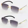 Säljer Rimless Fashion Luxury Designer Solglasögon Original White Mix Black Buffalo Horn Diamond Cut Lens Glasses Male and Female 292w