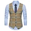 Men's Vests British Style Business Clothing For Men Striped Waistcoat Punk Vest Printed Male Formal Blazers