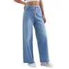 Jeans da donna azzurro casual con la vita da donna in denim largo di pantaloni per pantaloni per pantaloni regolabili per i pantaloni da tuta