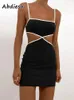 Kleider Abdieso Grün ausschneiden sexy Bodycon Sommerkleider für Frauen 2022 ärmellose Patchwork Rückenless Strand Mini Prom Party Kleid Femme