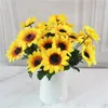 Fleurs décoratives Multi-tête artificielle Coupte et pâte de pâte Silk Sunflower Christmas Wedding Party Bouquet Home Decoration Fake Flowe