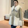 Women's Leather Fur One Plus Velvet Thicken Warm Parker Coat Autumn Winter Fashion Stitching Ladies Long Mao Women Overcoat