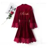 Women's Sleepwear Lace Velour Bride Bridesmaid Wedding Robe Sexy Women Homewear Bathrobe Gown Embroidery Letter Velvet Sleepwear Nightgown T231223