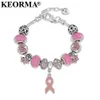 Keorma Breast Cancer Conscience Ribbon Pink Pendant Heart Snake Snake Charm Ajustement Bracelet Bracelet Femmes Mère de la fête Mère G256V