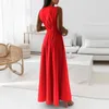 Robes décontractées Robe longue du cou sans manches avec une cravate de taille pour femmes Perfect Evening Fêtes vestidos de Fiesta Women's Summer