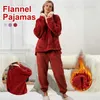 Vêtements de nuit pour femmes Hiver Femmes Froid Garder Au Chaud Pyjamas Femmes Col En V Corail Polaire Pyjamas Ensemble Dames Thermique Flanelle Maison Vêtements Pyjama Ensemble T231223