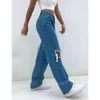 Jeans femininos Y2K High Waist Streetwear 90s Baggy for Women Pants Casual Hole Denim Trouser Large Large Wide Leg