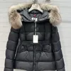 New design womens solid color warm thickening white duck down sashes slim waist fox fur hooded short coat parkas SML