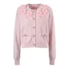 Kvinnors stickor 3D Flower Sweet Soft Single Breasted Cardigan Kort tröja Kvinnor Elegant Fashion Coat Knitwear Pink Topps 2024 Spring