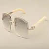 New factory direct luxury fashion sunglasses T3524014 natural white horn sunglasses engraved lenses private custom carved name266B