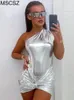 Jurk zilver metallic jurk sets dames Y2K tweedelige set nachtclub Rave outfit zomer bodysuit top en minirok set bijpassende set