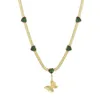 Pendant Necklaces Fashionable Emerald Heart-shaped Butterfly Necklace With Matte Finish - Gold-plated Green Gemstones