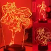 Nocne światła Genshin Impact LED LED Anime Manga Figur Lampa stołowa nowość 3D Illusion Indoor Beachroom Decor Indie Adult Kid277m