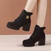 Stiefel 8 cm 10 cm kleiner Größe 32-43 Britisches Wildleder Dicke Bodenplattform 2023 Winterblock High Heels Schuhe Schuh Büro Mutter Mutter