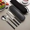 Dinnerware Sets Black 4 Pcs Set Stainless Steel Eco-friendly Spoon Fork Knife Chopsticks Travel Metal Cutlery Portable