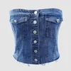 Kvinnors tankar Solid denim Pocket Design Button Vest Women Clothing Casual Bare Midriff Inslagd bröst ärmlös skördetoppar Streetwear