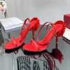 Yeni çiçek süslemeli stiletto topuk sandal 1959 ln calfskin 100mm kadın rouge pur ayak bileği yüksek topuklu sandal lüks tasarımcı moda moda düğün partisi ayakkabı