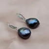 Pearl drop earrings unique baroque black pearls 925 sterling silver women's pearl 210625294s
