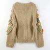 Women's Knits AYUALIN Vintage Handmad Crochet Knitted Loose Sweaters Autumn Winter Warm Outwear Jumpers Floral Embroidery Sweater Women Coat