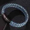Double Layer Retro Blue Braided Leather Bracelet Men Jewelry Fashion Stainless Steel Magnetic Clasp Bangles Male Wrist Band Gift213n