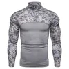 Chemises décontractées pour hommes 2023 à manches longues à manches longues à manches longues à manches élastiques camouflage Polo Stand Up Collar Cotton Autumn Youth T-shirt